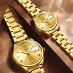 Olevs 5563 Diamond Studded Stainless Steel Waterproof Quartz Analog Watch for Couples – Dial Color: Gold, Strap Color: Gold – Thumbnail 7