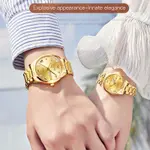 Olevs 5563 Diamond Studded Stainless Steel Waterproof Quartz Analog Watch for Couples – Dial Color: Gold, Strap Color: Gold – Thumbnail 9