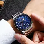 Nibosi 2322 Stylish Stainless Steel & Chronograph Men Watch – Dial Color: Blue, Strap Color: Silver – Thumbnail 3