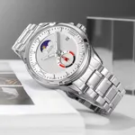 SKMEI 9326 Quartz Stainless Steel Analog Moon Phase Men's Watch – Dial Color: White, Strap Color: Silver – Thumbnail 4