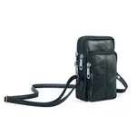 3 Chamber Unisex Leather Messenger Bag with Strip Belt – Color: Black – Thumbnail 2