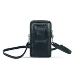 3 Chamber Unisex Leather Messenger Bag with Strip Belt – Color: Black – Thumbnail 4