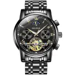 Olevs 6617 Luxury Mechanical Stainless Steel Chain Men's Watch – Dial Color: Black, Strap Color: Black – Thumbnail 1