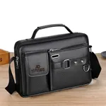 Genuine Leather Detachable Shoulder Strap Laptop Messenger Bag – Color: Black – Thumbnail 1