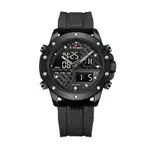 Naviforce NF9221 Lavish Silicon Rubber  Dual Time Quartz  Classic Men's Watch – Dial Color: Black, Strap Color: Black – Thumbnail 1