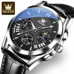 OLEVS 2876 Luxury Leather Strap Chronograph Analog Quartz Wristwatch for Men – Dial Color: Black, Strap Color: Black – Thumbnail 5