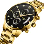 Nibosi 2353 Stylish Stainless Steel Strap & Waterproof Men's Watch – Dial Color: Black, Strap Color: Gold – Thumbnail 2