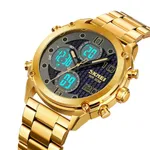 SKMEI 1975 Digital Analog Business Stainless Steel Men's Watch – Dial Color: Grey, Strap Color: Gold  – Thumbnail 2