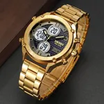 SKMEI 1975 Digital Analog Business Stainless Steel Men's Watch – Dial Color: Grey, Strap Color: Gold  – Thumbnail 3