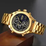 SKMEI 1975 Digital Analog Business Stainless Steel Men's Watch – Dial Color: Grey, Strap Color: Gold  – Thumbnail 4