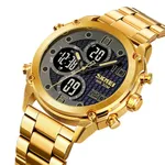 SKMEI 1975 Digital Analog Business Stainless Steel Men's Watch – Dial Color: Grey, Strap Color: Gold  – Thumbnail 5