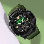 Skmei 1637 Digital Dual Movement 3 Time Waterproof Sports Men's Watch – Dial Color: Black, Strap Color: Green  – Thumbnail 4