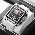 LIGE 8935 Exclusive Square Dial Analog Hollow Luxury Men's Watch – Dial Color: White, Strap Color: White – Thumbnail 3