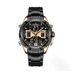 Naviforce NF9201 High Quality Stainless Steel Dual Movement Sport Fashion Men's Watch – Dial Color: Rose Gold, Strap Color: Black – Thumbnail 1
