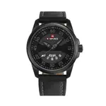 Naviforce NF9124 Luxury Leather Strap Quartz Analog Casual Style Fashion Men's Watch – Dial Color: Grey, Strap Color: Black – Thumbnail 1