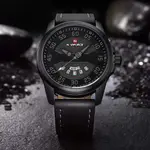 Naviforce NF9124 Luxury Leather Strap Quartz Analog Casual Style Fashion Men's Watch – Dial Color: Grey, Strap Color: Black – Thumbnail 3