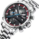Nibosi 2513 High-Quality Stainless Steel Chronograph Men's Watch – Dial Color: Black, Strap Color: Silver – Thumbnail 2