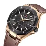 Naviforce NF9200 Luxury Genuine Leather Strap Quartz Movement Casual Fashion Men's Watch – Dial Color: Black, Strap Color: Rose Gold – Thumbnail 3