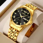 SKMEI 2291 Quartz Waterproof Luminous Stainless Steel Men's Watch – Dial Color: Black, Strap Color: Gold  – Thumbnail 3