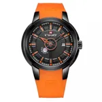 NAVIFORCE 9107 Luxury Brand Military Quartz Analog Sports Men's Watch – Dial Color: Black, Strap Color: Orange – Thumbnail 1