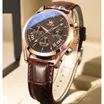 OLEVS 2876 Luxury Leather Strap Chronograph Analog Quartz Wristwatch for Men – Dial Color: Brown, Strap Color:  Brown  – Thumbnail 4