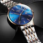 LIGE 10037 Stainless Steel Complete Calendar Luxury Women's Watch – Dial Color: Blue, Strap Color: Gold  – Thumbnail 2
