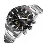 NAVIFORCE NF9136 Stainless Steel Dual Time Men's Watch – Dial Color: Black, Strap Color: Silver – Thumbnail 2