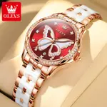 OLEVS 5610 Beauty Dial Luminous Steel Ceramic Bracelet Women Watch – Dial Color: Red, Strap Color: White – Thumbnail 3