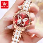 OLEVS 5610 Beauty Dial Luminous Steel Ceramic Bracelet Women Watch – Dial Color: Red, Strap Color: White – Thumbnail 2