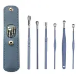 6pcs Ear Cleaning & Pick Set Portable Stainless Steel Set With Lather Case – Color: Blue – Thumbnail 1