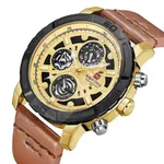 NAVIFORCE NF9139 PU Leather Chronograph Men's Watch – Dial Color: Gold, Strap Color:  Brown  – Thumbnail 2