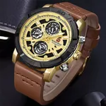 NAVIFORCE NF9139 PU Leather Chronograph Men's Watch – Dial Color: Gold, Strap Color:  Brown  – Thumbnail 3