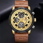 NAVIFORCE NF9139 PU Leather Chronograph Men's Watch – Dial Color: Gold, Strap Color:  Brown  – Thumbnail 4