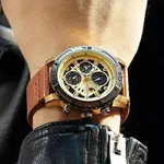 NAVIFORCE NF9139 PU Leather Chronograph Men's Watch – Dial Color: Gold, Strap Color:  Brown  – Thumbnail 5