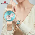 NAVIFORCE NF5013 Mesh Stainless Steel Analog Watch For Women – Dial Color: Green, Strap Color:  Brown  – Thumbnail 3