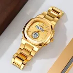 Skmei 2279 Dual Time Stainless Steel Digital Men's Watch – Dial Color: Gold, Strap Color: Gold  – Thumbnail 3