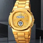 Skmei 2279 Dual Time Stainless Steel Digital Men's Watch – Dial Color: Gold, Strap Color: Gold  – Thumbnail 4
