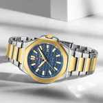 Naviforce NF9258 Stainless Steel Strap Water Resistant Analog Men Wristwatch – Dial Color: Blue, Strap Color: Gold – Thumbnail 3