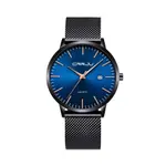 CRRJU 2172 High-Quality Slim Stainless Steel Strap Analog Quartz Formal Men’s Watch – Dial Color: Blue, Strap Color: Black – Thumbnail 1