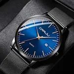 CRRJU 2172 High-Quality Slim Stainless Steel Strap Analog Quartz Formal Men’s Watch – Dial Color: Blue, Strap Color: Black – Thumbnail 3
