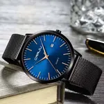 CRRJU 2172 High-Quality Slim Stainless Steel Strap Analog Quartz Formal Men’s Watch – Dial Color: Blue, Strap Color: Black – Thumbnail 4