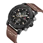 NAVIFORCE NF9139 PU Leather Chronograph Men's Watch – Dial Color: Black, Strap Color:  Brown  – Thumbnail 2