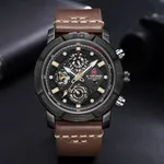 NAVIFORCE NF9139 PU Leather Chronograph Men's Watch – Dial Color: Black, Strap Color:  Brown  – Thumbnail 4