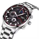Nibosi 2503 High Quality Stainless Steel Multifunctional Classic Men's Watch – Dial Color: Black, Strap Color: Silver – Thumbnail 2