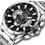 Curren 8363 Comfortable Stainless Steel Multifunctional Chronograph Casual Men's Watch – Dial Color: Black, Strap Color: Silver – Thumbnail 2