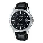 CASIO MTP-V004L-1AUDF Classic Leather Strap Stainless Steel Men's Analog Quartz Watch – Dial Color: Black, Strap Color: Black – Thumbnail 1
