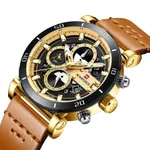 Naviforce NF9131 Analog Sports Leather Quartz Men's Watch – Dial Color: Gold, Strap Color:  Brown  – Thumbnail 2