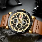 Naviforce NF9131 Analog Sports Leather Quartz Men's Watch – Dial Color: Gold, Strap Color:  Brown  – Thumbnail 3