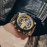 Naviforce NF9131 Analog Sports Leather Quartz Men's Watch – Dial Color: Gold, Strap Color:  Brown  – Thumbnail 4