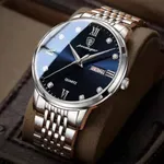 Poedagar 836 CH Luxury Stainless Steel Luminous Waterproof Men's Watch – Dial Color: Gold, Strap Color: Blue – Thumbnail 4
